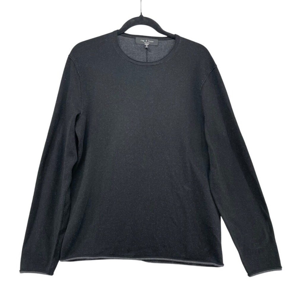 Rag & Bone Sweater Mens Medium Black Merino Wool Cotton Crewneck Long Sleeve